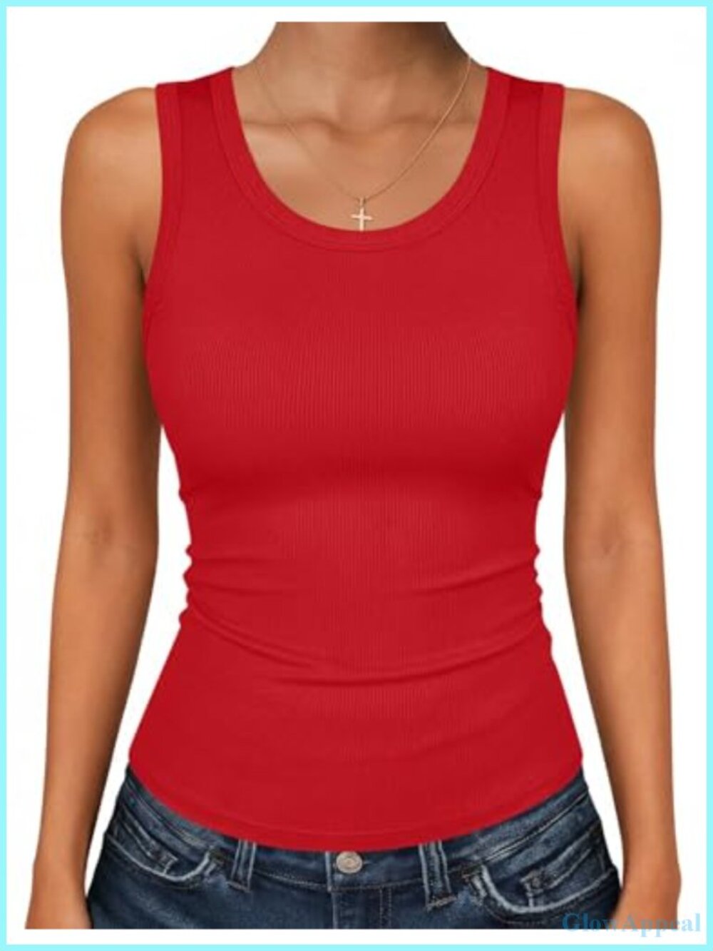 Sleeveless Scoop Neck Ribbed Tank Top Fitted Basic Summer Cami